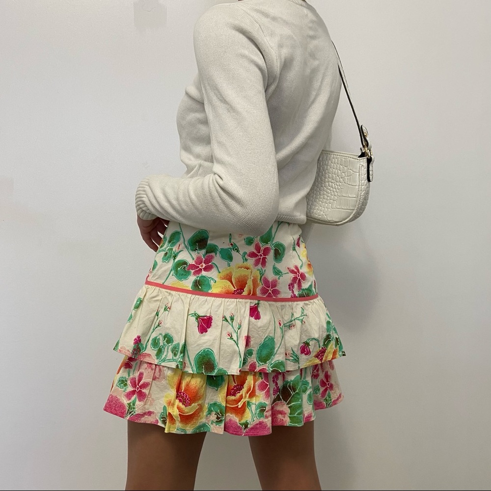 SPRING FLORAL PRINT LAYERED SKIRT